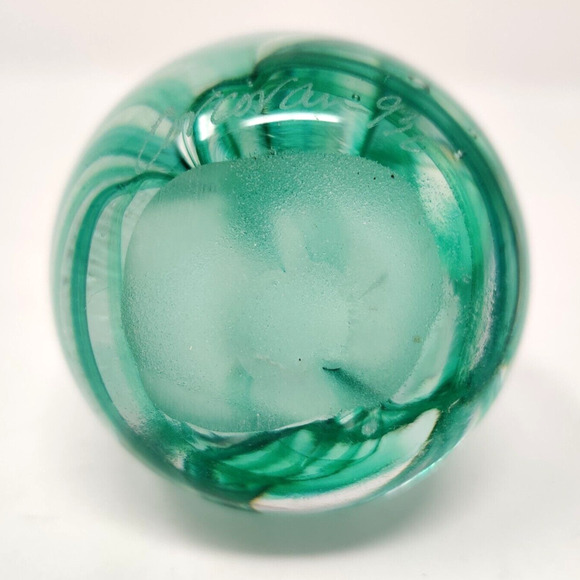 Vintage Studio Glass Paperweight Egg Green Swirl Signed Ann Corcoran '93 Nouwrot - Picture 14 of 16
